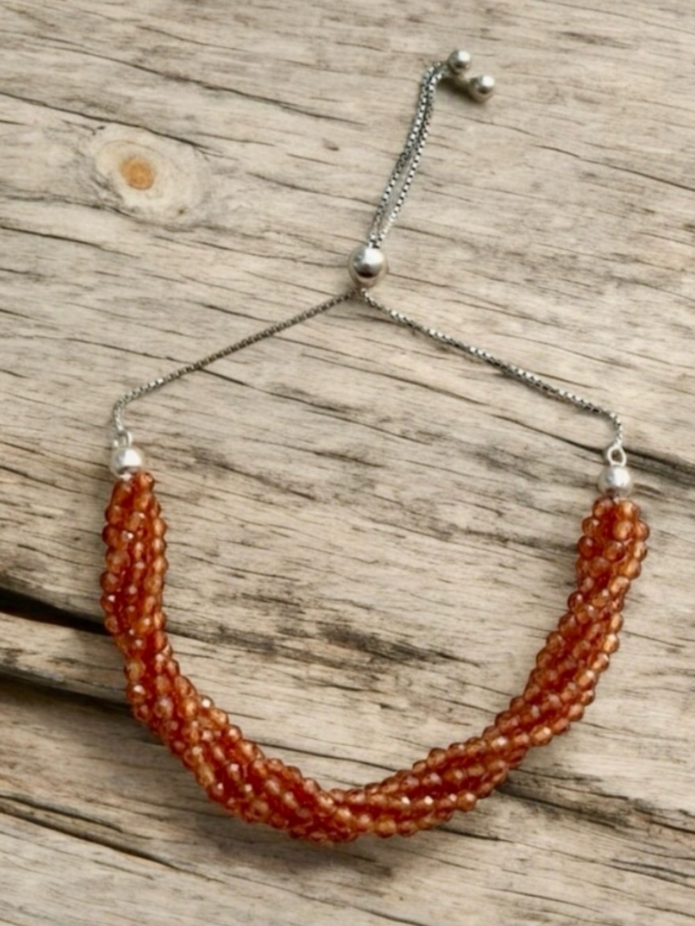 Garnet Beaded Sterling Silver 925 Bolo Bracelet